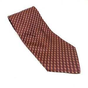 JOS A BANK Mens 100% Silk Tie Burgundy Blue Geometric Pattern Made in Italy